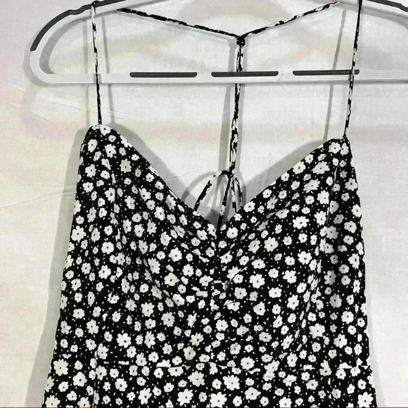 ZARA Black White Daisy Micro Floral Flower Print Linen Blend Midi Dress Sz L - Picture 7 of 15